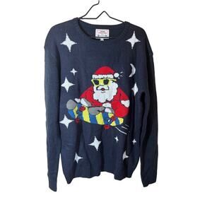 Daisy Boutique Skateboarding Santa Christmas Sweater size large NWT